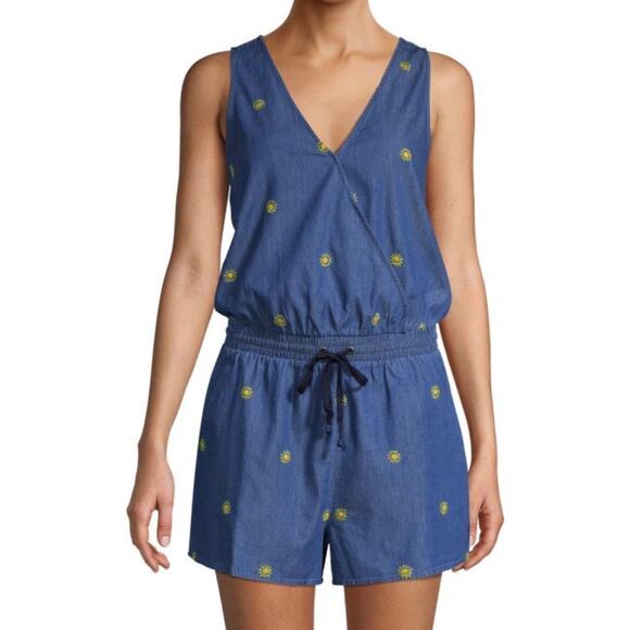 Splendid x Gray Malin Summer Time Embroidered Chambray Sun Romper Size Small - Picture 1 of 15